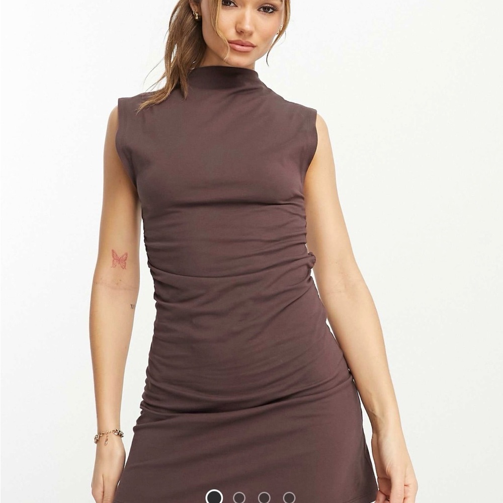 ASOS Chocolate Brown Dress With Ruched Sides
